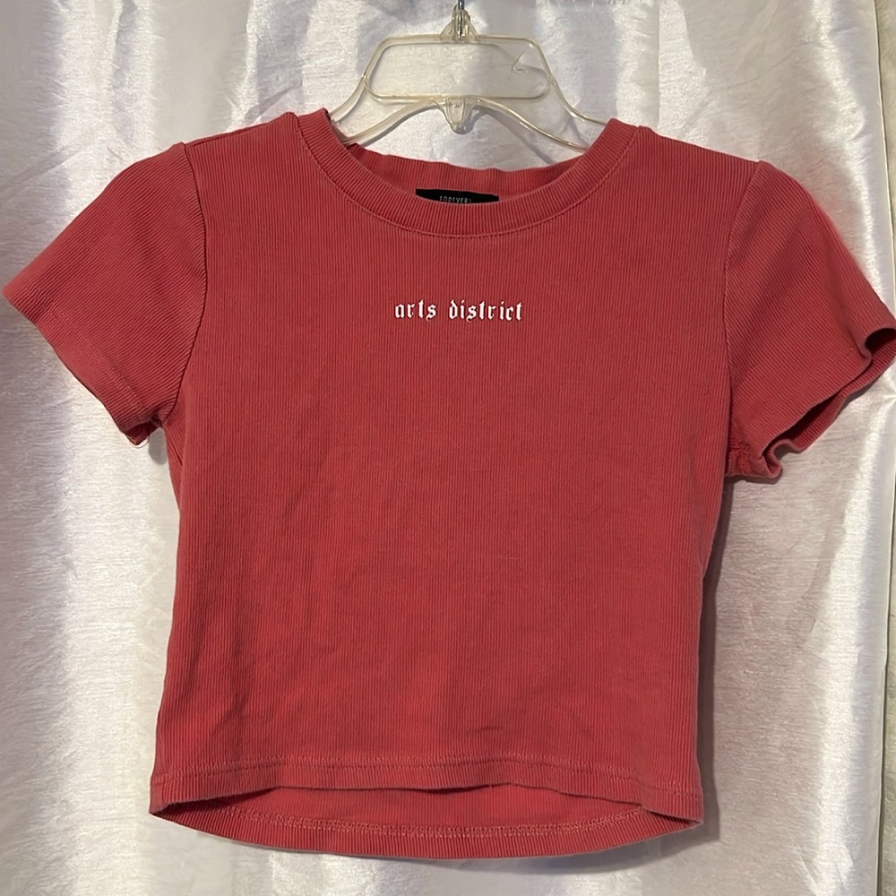 Forever 21 - S - Pink  Ribbed Cropped Graphic T-shirt